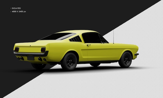PSD realistico isolato giallo opaco sport classic muscle car dalla vista posteriore destra