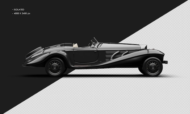 Automobile d'annata classica elegante nera metallica isolata realistica dalla vista laterale destra