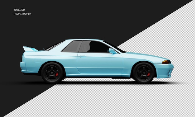 Realistic isolated metallic blue classic sport racing car from right side view