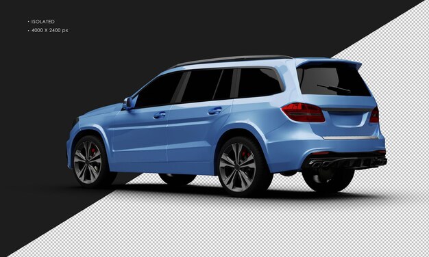 realistic isolated metallic blue luxury modern suv car from left rear view