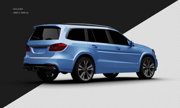 realistic isolated metallic blue luxury modern suv car from right rear view