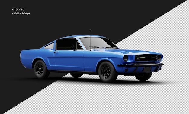PSD realistic isolated metallic blue sport classic muscle car from right front view
