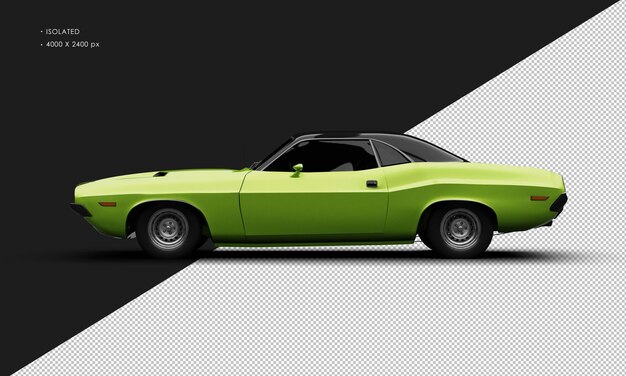 Realistic isolated metallic green classic sport muscle car from left side view