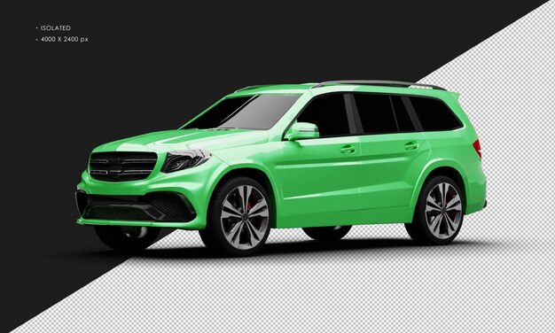 Realistic isolated metallic green luxury modern suv car from left front view
