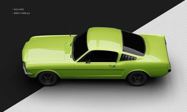 Realistic isolated metallic green sport classic muscle car from top left view