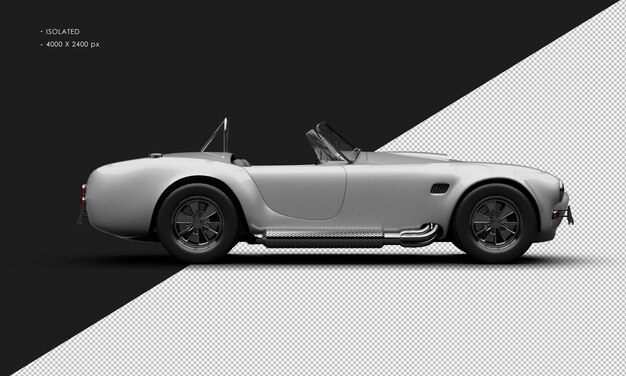 PSD realistic isolated metallic grey classic vintage sport car from right side view