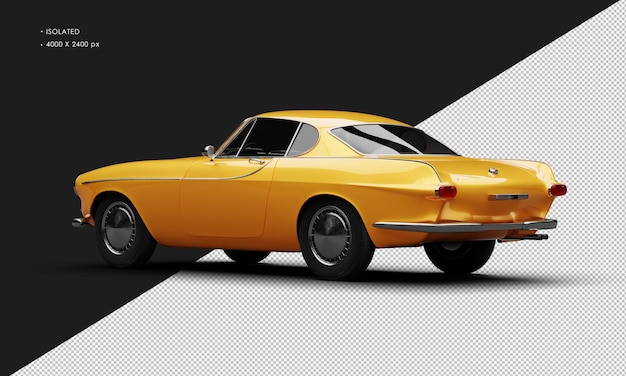 PSD automobile classica d'annata arancione metallica isolata realistica dalla vista posteriore sinistra