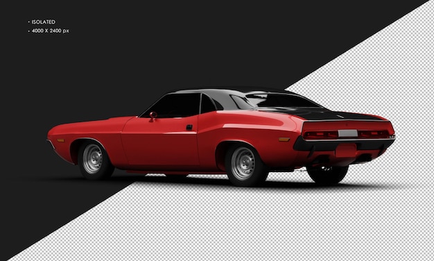 Realistic isolated metallic red classic sport muscle car from left rear view