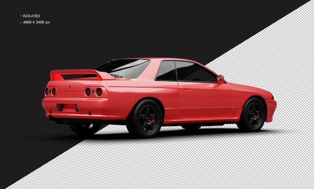PSD auto da corsa sportiva classica rossa metallica isolata realistica dalla vista posteriore destra