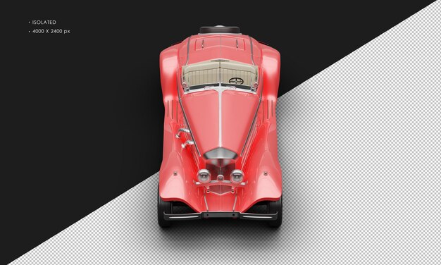 PSD realistic isolated metallic red elegant classic vintage car from top front view