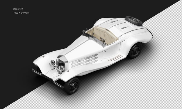 Realistic isolated metallic white elegant classic vintage car from top left front view