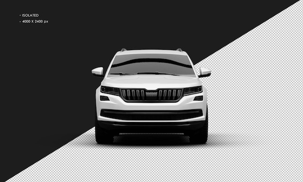 PSD realistic isolated metallic white modern crossover suv car from front view