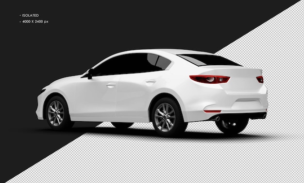 realistic isolated metallic white modern sport city car from left rear view