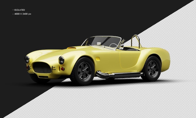 Realistic isolated metallic yellow classic vintage sport car from left front view