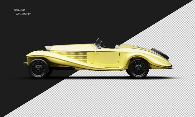 PSD realistic isolated metallic yellow elegant classic vintage car from left side view