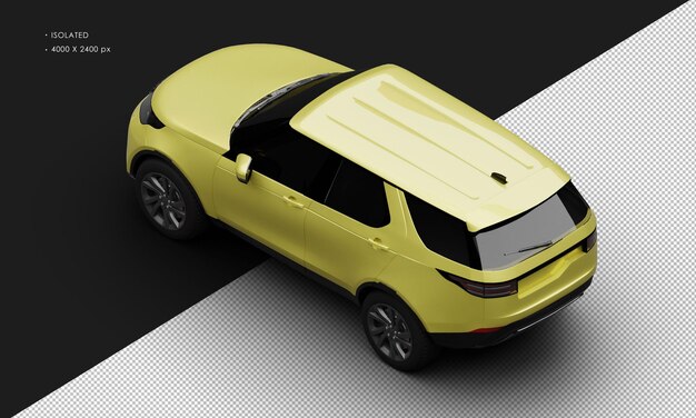 Realistic isolated metallic yellow elegant modern suv car from top left rear view