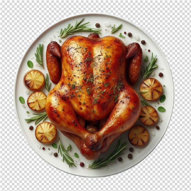 Realistic isolated roasted chicken on transparent background