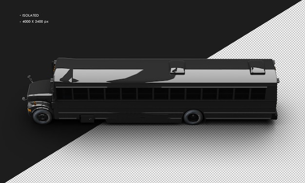 PSD realistic isolated shiny black conventional passenger bus from top left view