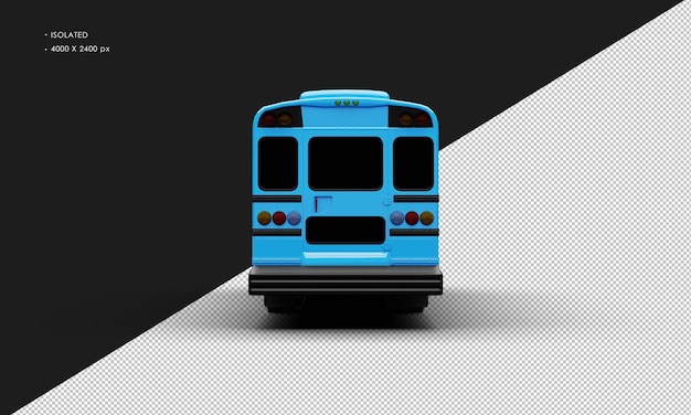 PSD realistic isolated shiny blue conventional passenger bus from rear view