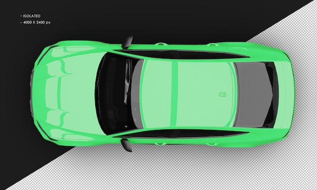 Realistic isolated shiny green luxury modern sport car from top view