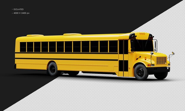 PSD realistic isolated shiny orange conventional passenger bus from right front view