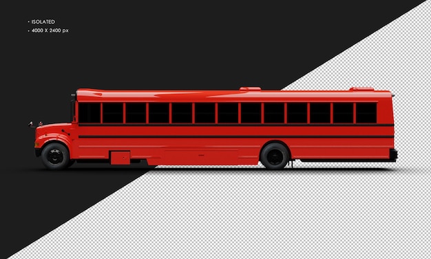 PSD realistic isolated shiny red conventional passenger bus from left side view