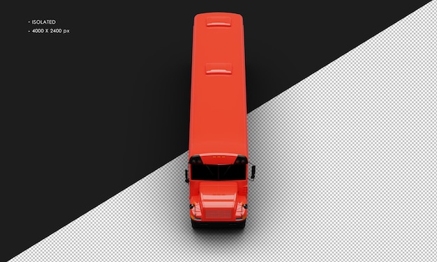 PSD realistic isolated shiny red conventional passenger bus from top front view