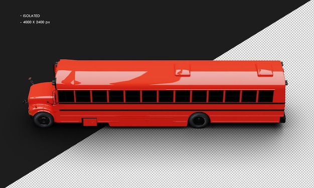 PSD realistic isolated shiny red conventional passenger bus from top left view