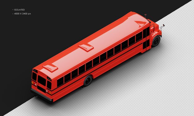 PSD realistic isolated shiny red conventional passenger bus from top right rear view