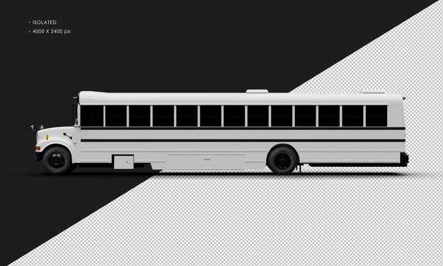 PSD realistic isolated shiny white conventional passenger bus from left side view