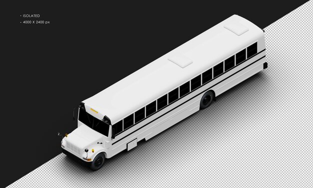 PSD realistic isolated shiny white conventional passenger bus from top left front view