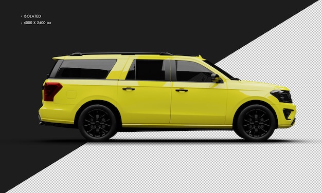 Realistic isolated shiny yellow luxury modern suv car from right side view
