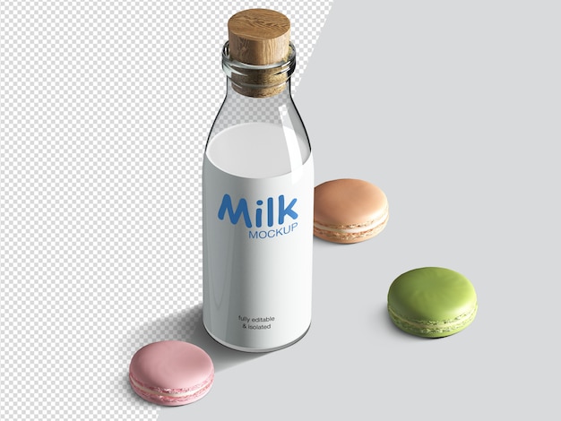 Реалистичные изометрические макет бутылки молока с печеньем миндальное печенье