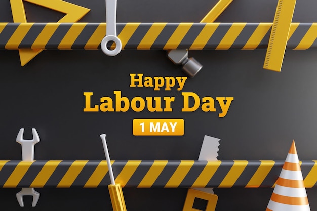 PSD realistic labour day illustration banner 1st may labour day background banner