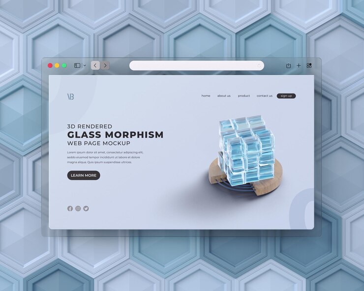 PSD realistic landing page 3d rendering mockup for website presentation