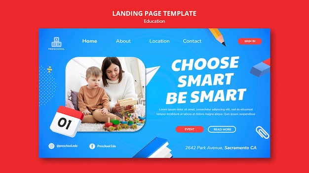 Realistic landing page education template