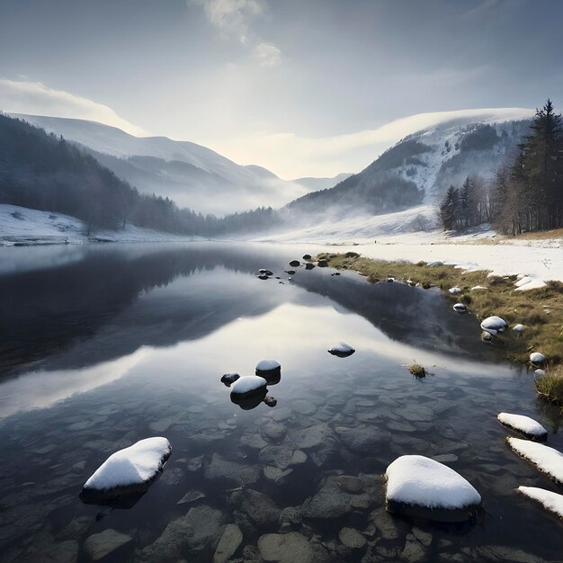 PSD realistic landscapes reflected in the lake