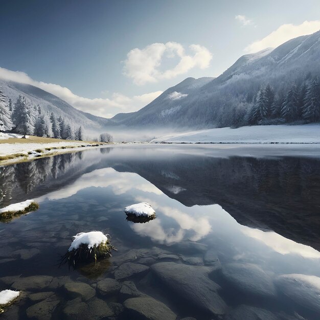 PSD realistic landscapes reflected in the lake