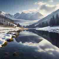 PSD realistic landscapes reflected in the lake