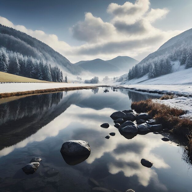 Realistic landscapes reflected in the lake