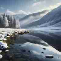 PSD realistic landscapes reflected in the lake