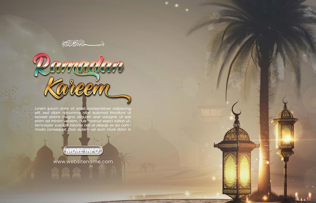 Реалистичный фонарь с мечетью изображение плаката фон для исламского дизайна шаблон eid al fitr