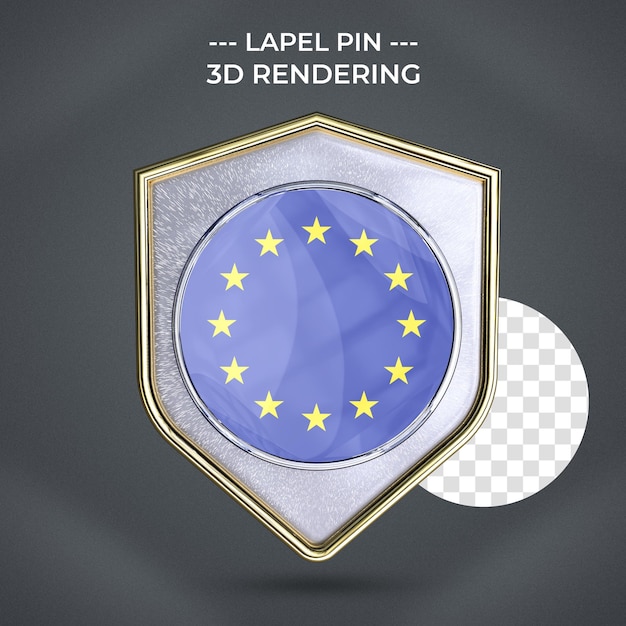 PSD spilla realistica con bandiera dell'unione europea 3d rendering sfondo trasparente