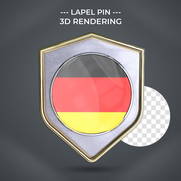 PSD realistic lapel pin with germany flag 3d rendering transparent background