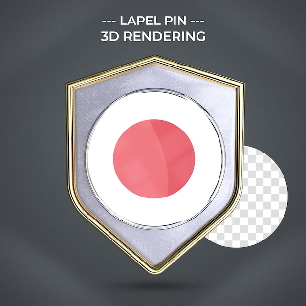Realistic lapel pin with Japan flag 3d rendering transparent background