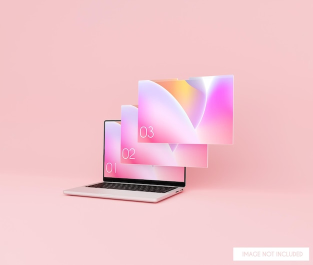 PSD realistic laptop mockup with multiple screens