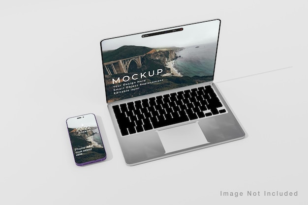 Realistic laptop phone screen mockup