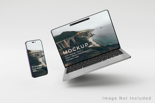 Realistic laptop phone screen mockup