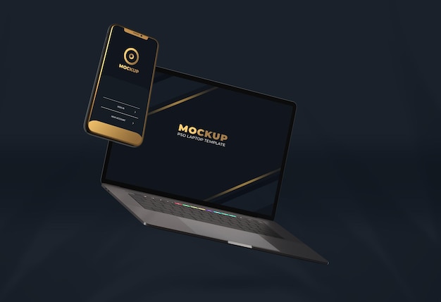 PSD design realistico di mockup di laptop e smartphone