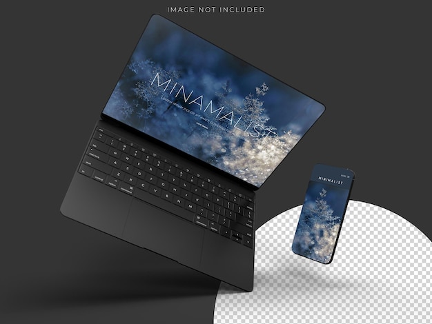 PSD realistic laptop and smartphone mockup scene template for branding identity global business design
